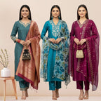 3 Cotton Kurtis with Pant & Dupatta |C-03