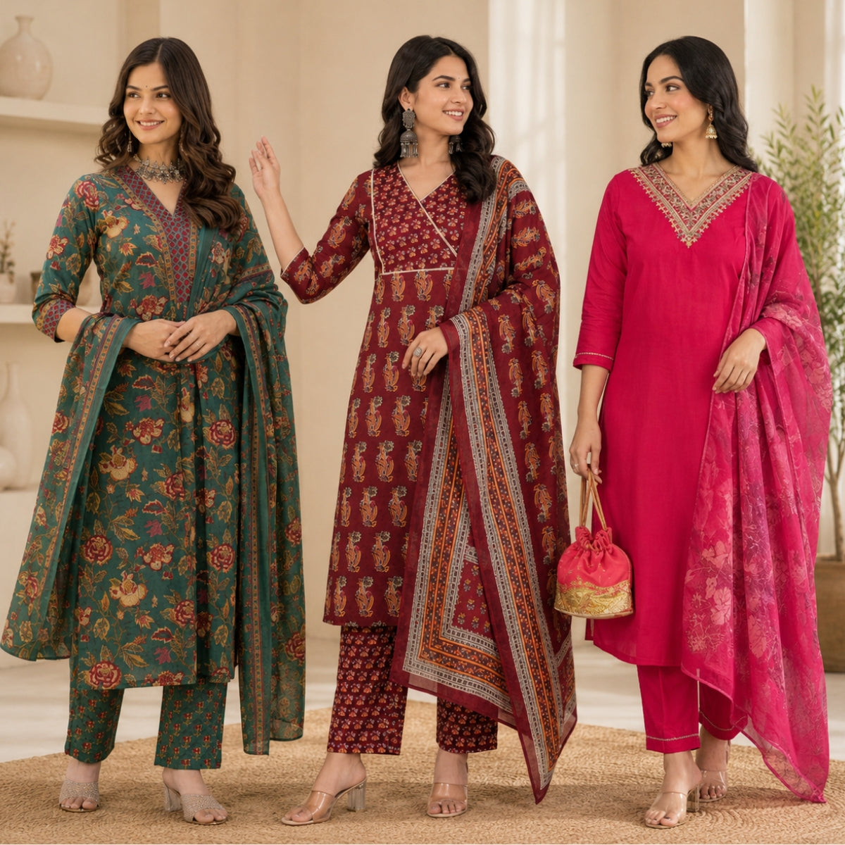 3 Pack Of Kurta With Dupatta Value Pack (V-3)