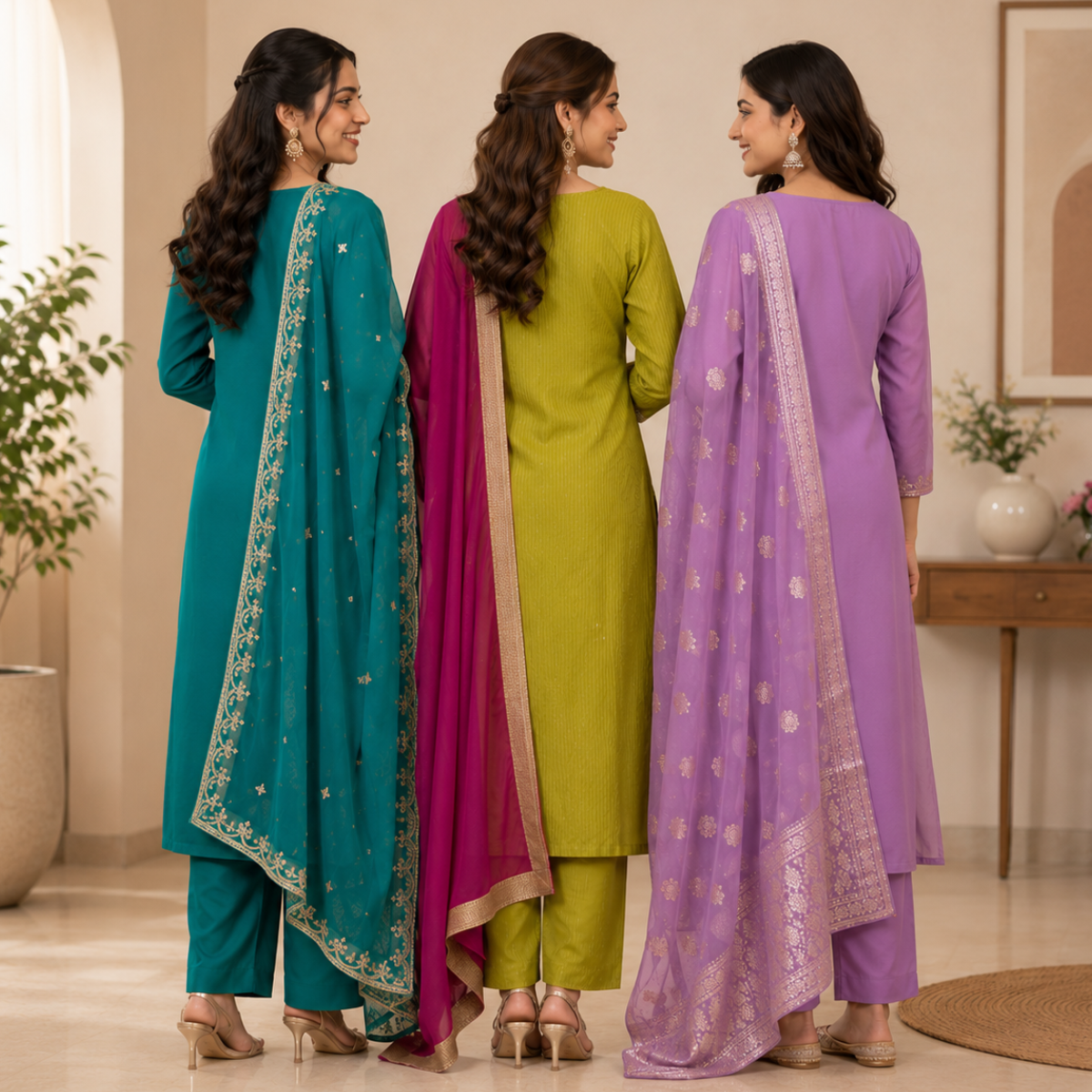 3 Printed Kurta Sets With Dupatta ( P3 )