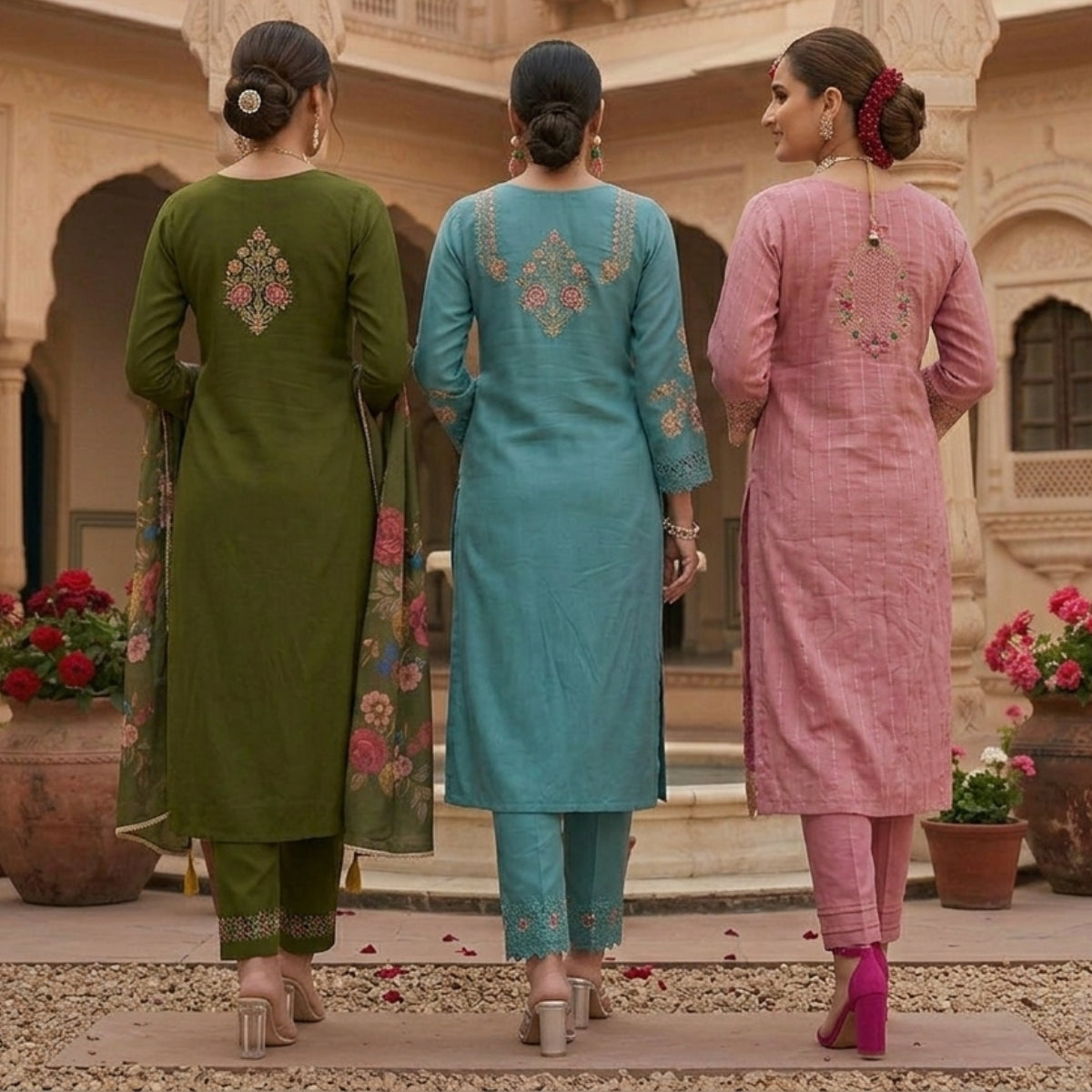 3 Pack Of Printed Cotton Kurta Set With Dupatta (VP-23)