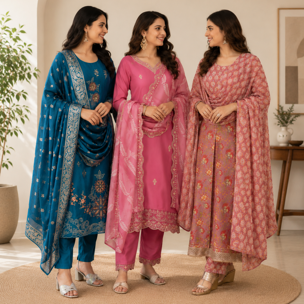 3 Printed Kurta Sets With Dupatta ( P4 )