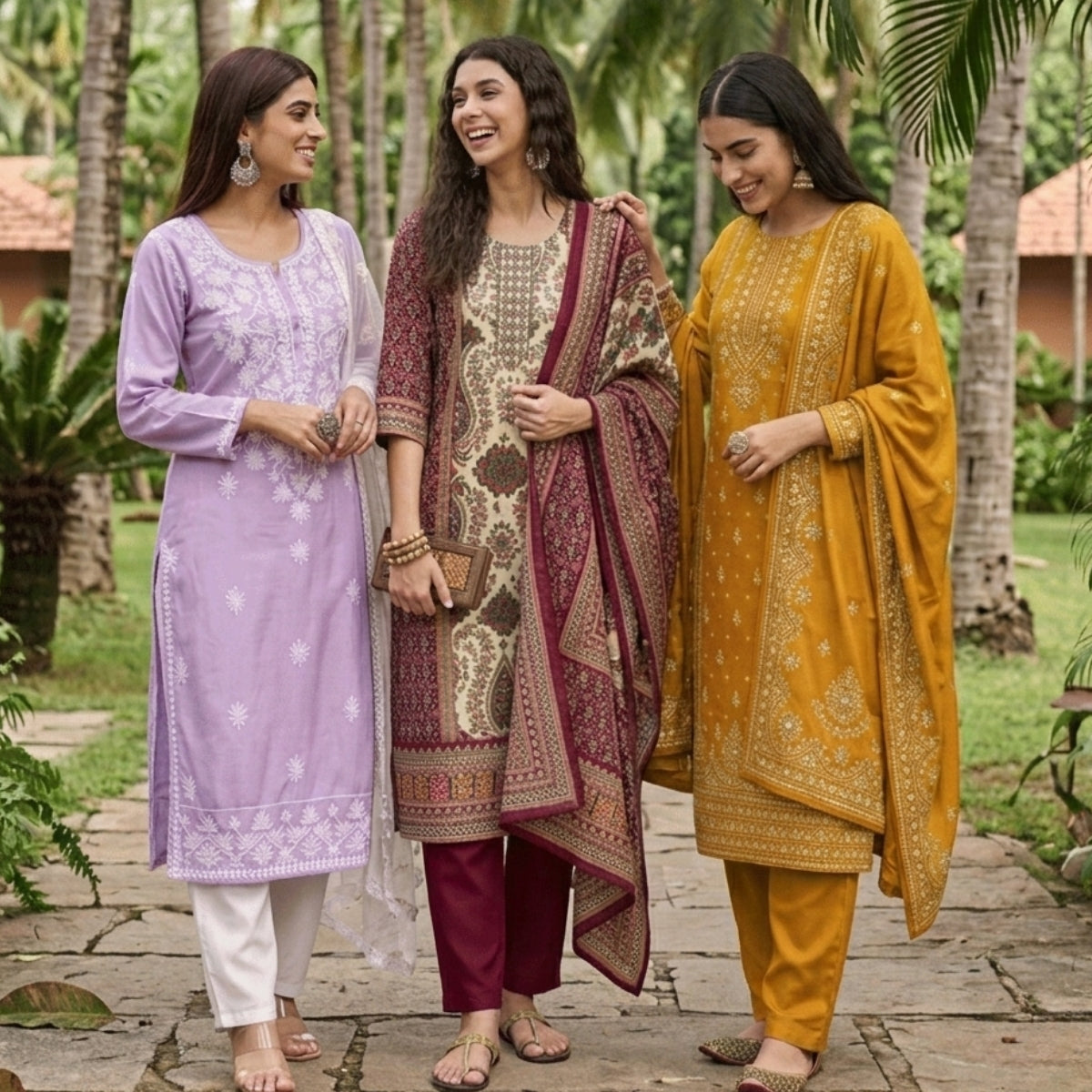 3 Pack Of Printed Cotton Kurta Set With Dupatta (VP-24)