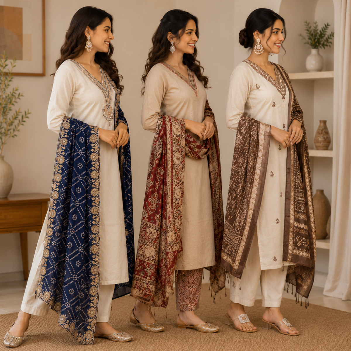 3 Printed Kurta Sets With Dupatta ( P5 )