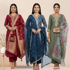 3 Cotton Kurtis with Pant & Dupatta |C-01