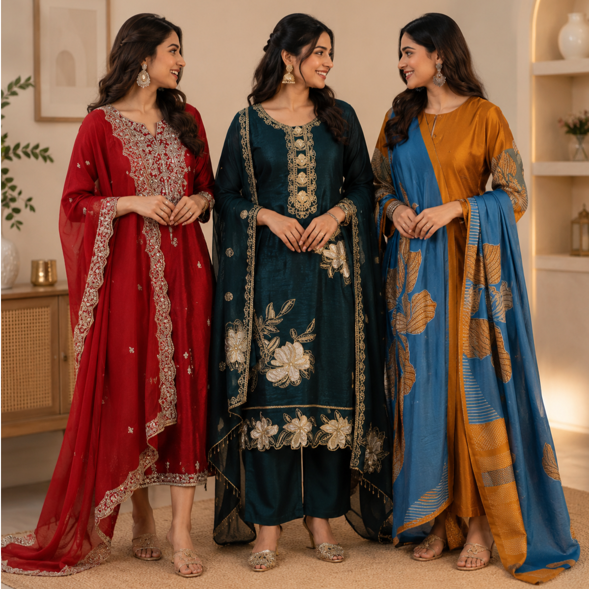 3 Printed Kurta Sets With Dupatta ( P1 )