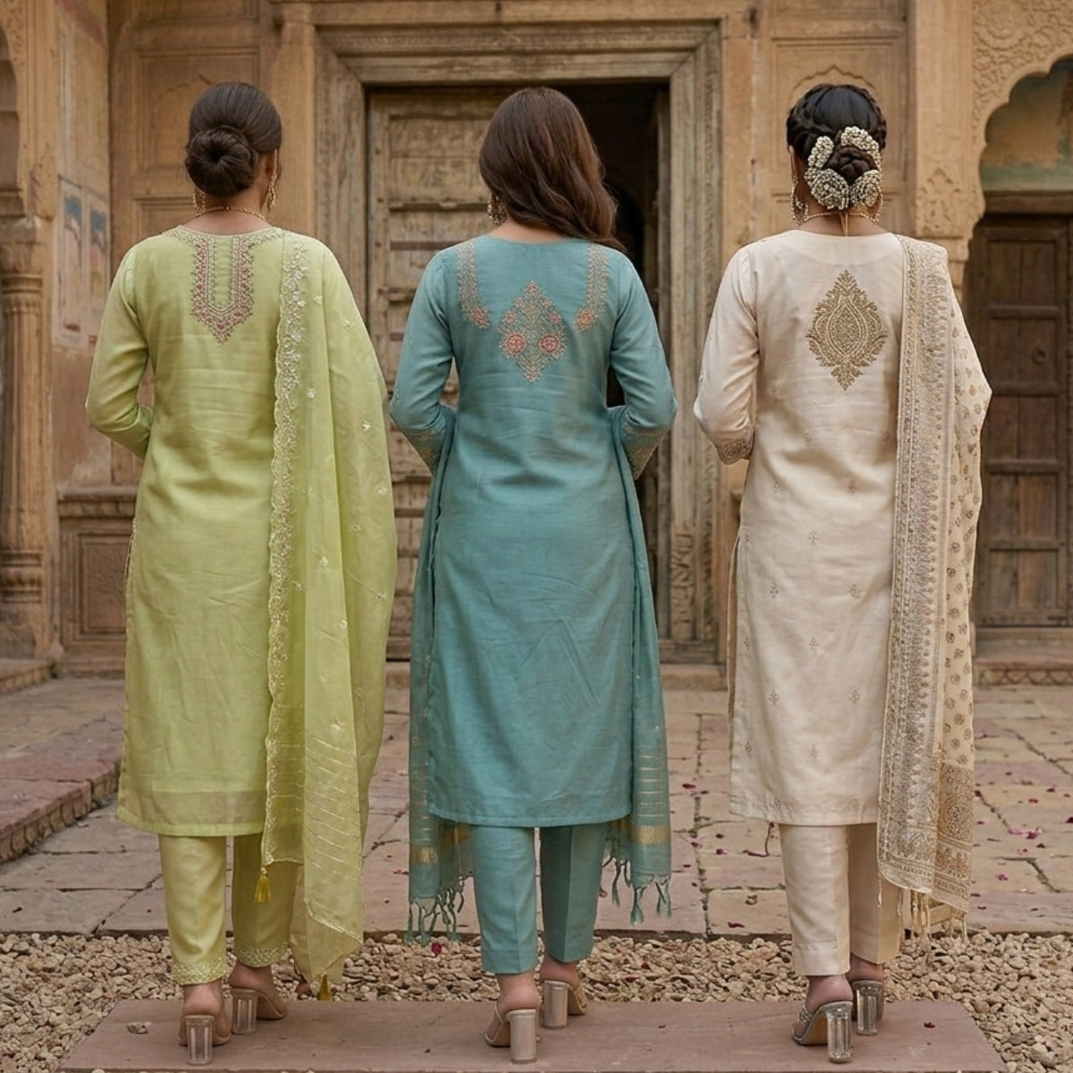 3 Pack Of Printed Cotton Kurta Set With Dupatta (VP-28)