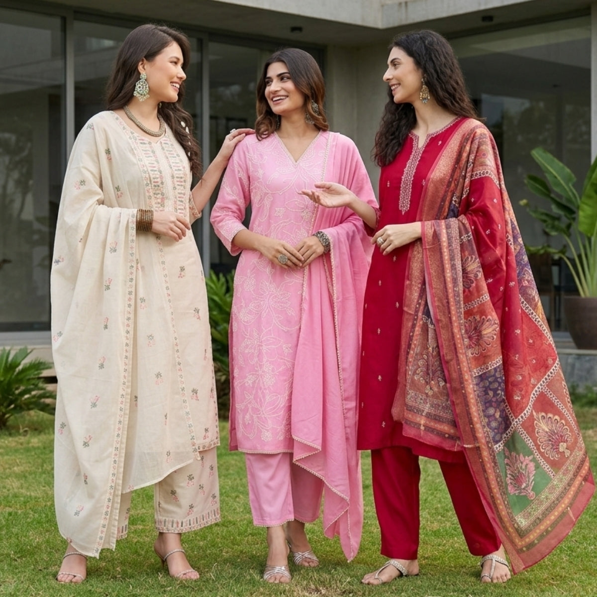 3 Pack Of Printed Cotton Kurta Set With Dupatta (VP-25)