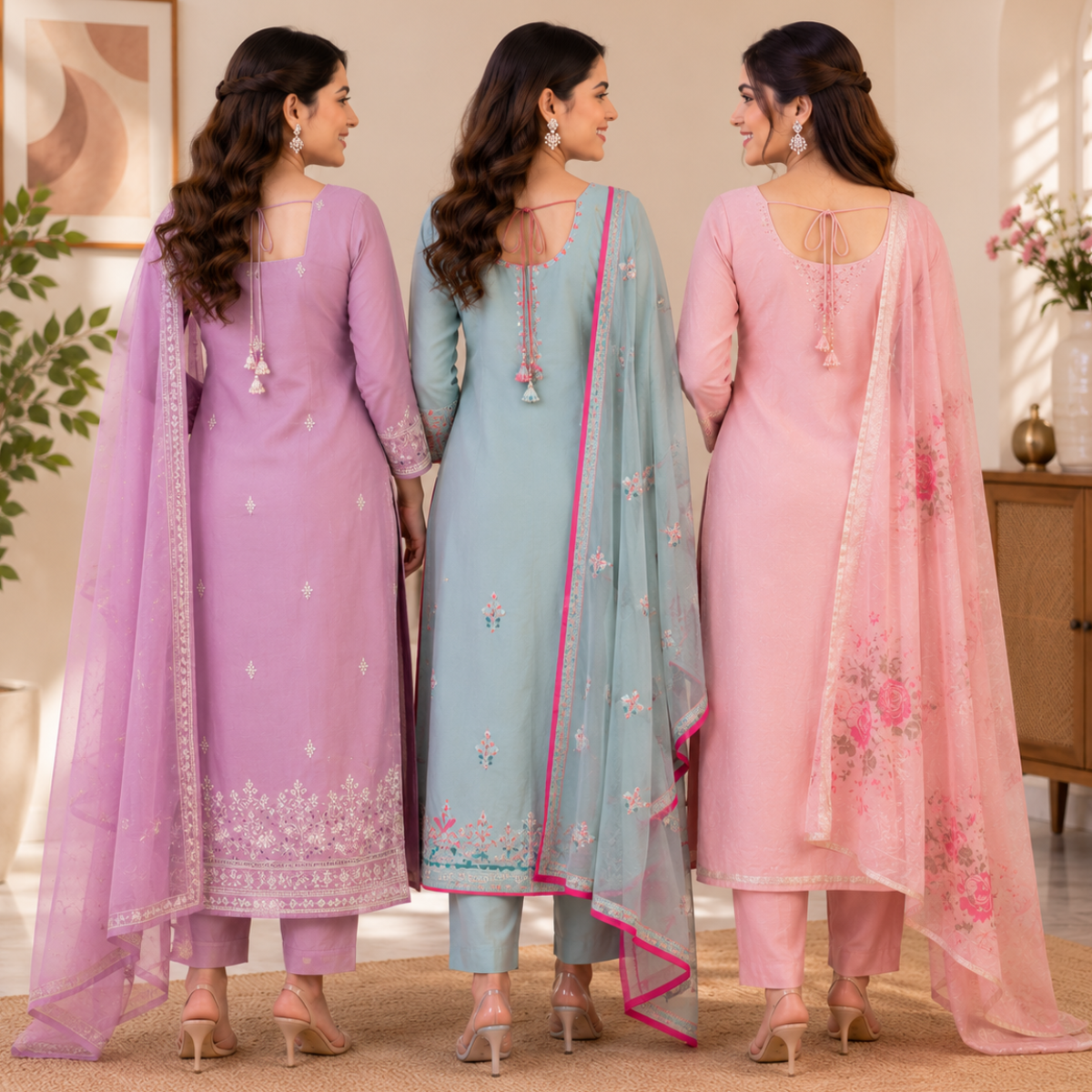 3 Printed Kurta Sets With Dupatta ( P6 )