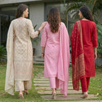 3 Pack Of Printed Cotton Kurta Set With Dupatta (VP-25)