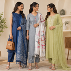 3 Printed Kurta Sets With Dupatta ( P7 )