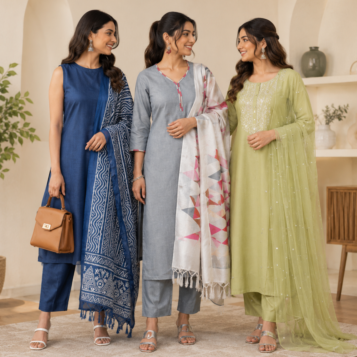 3 Printed Kurta Sets With Dupatta ( P7 )