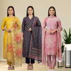 3 Cotton Kurtis with Pant & Dupatta |C-09