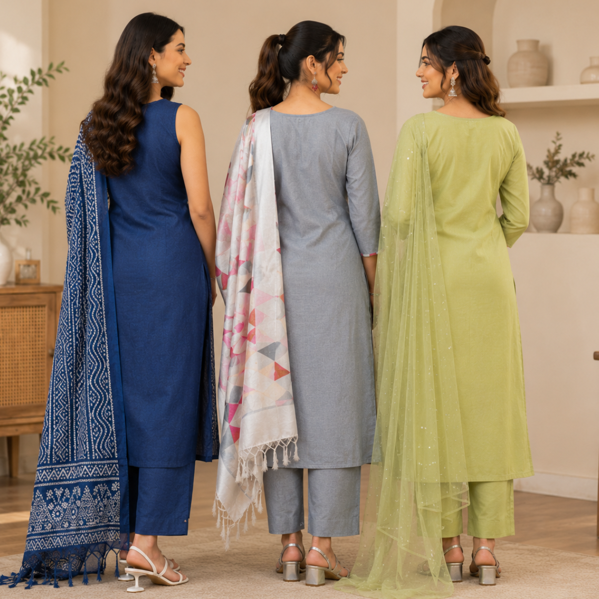 3 Printed Kurta Sets With Dupatta ( P7 )