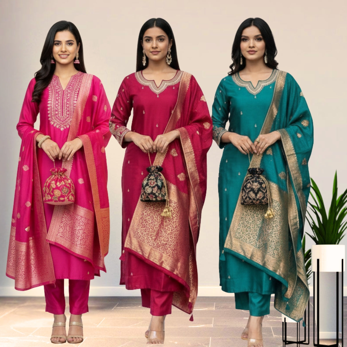 3 Cotton Kurtis with Pant & Dupatta |C-10