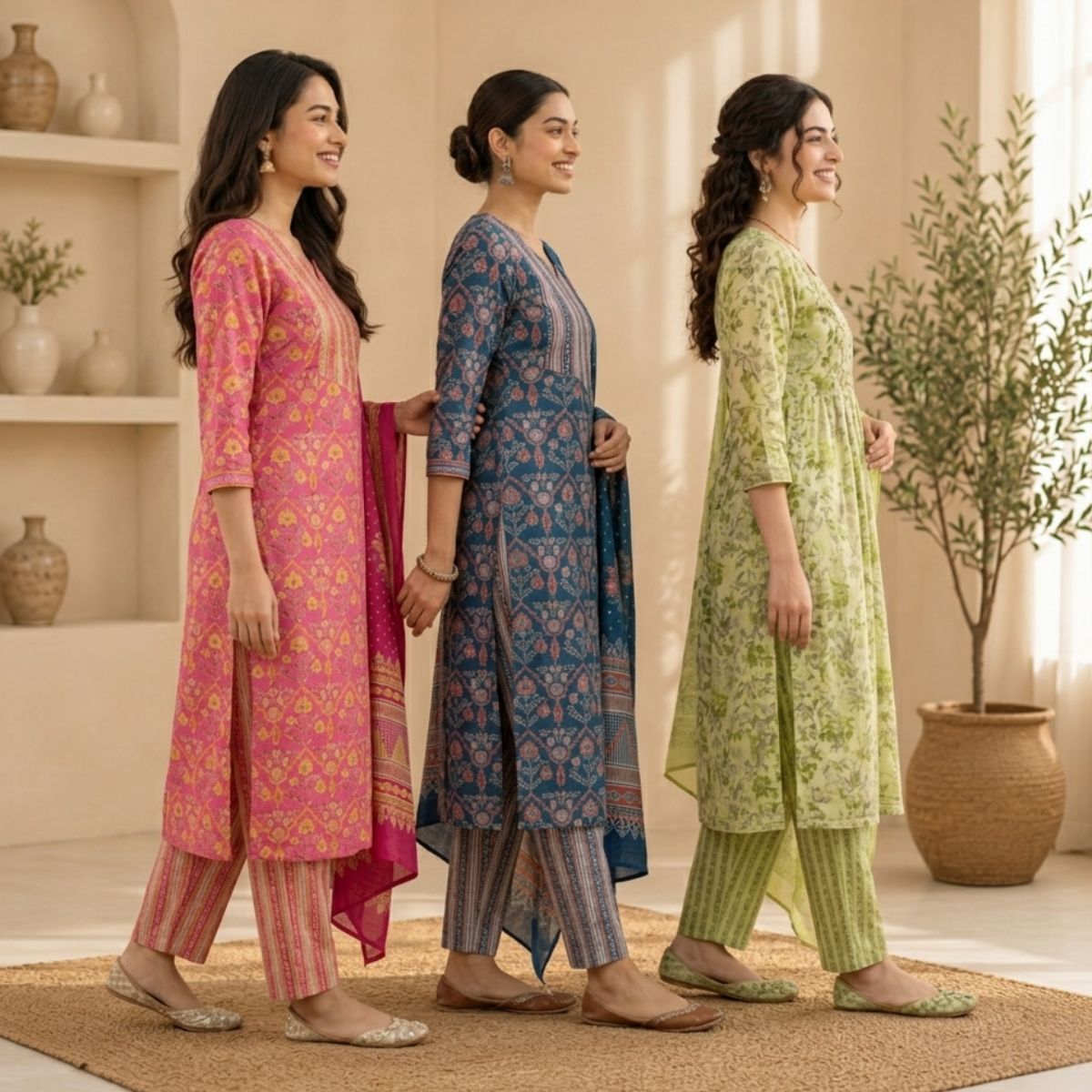 3 Pack Of Kurta With Dupatta  (V-1)