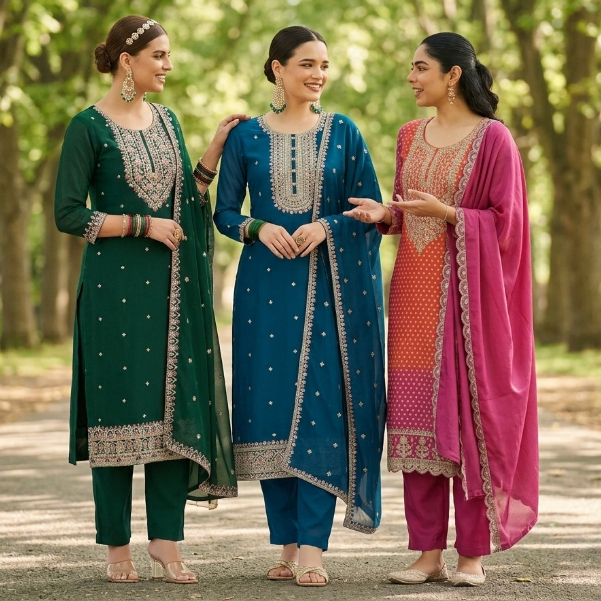 3 Pack Of Printed Cotton Kurta Set With Dupatta (VP-21)