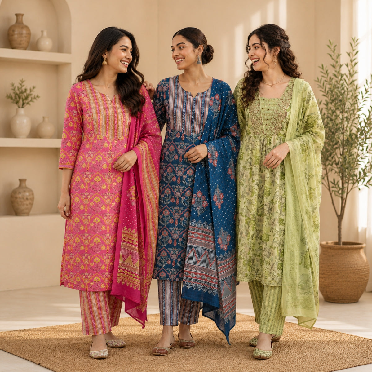 3 Pack Of Kurta With Dupatta  (V-1)