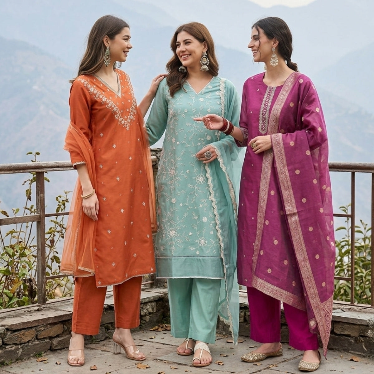 3 Pack Of Printed Cotton Kurta Set With Dupatta (VP-26)