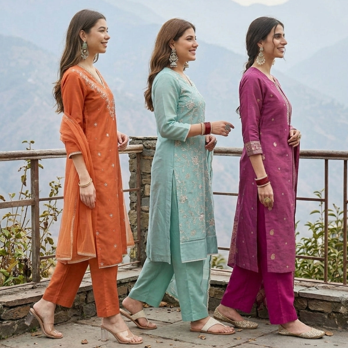 3 Pack Of Printed Cotton Kurta Set With Dupatta (VP-26)