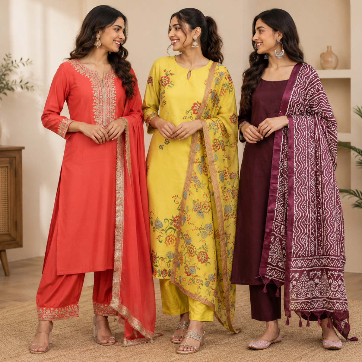 3 Printed Kurta Sets With Dupatta ( P9 )