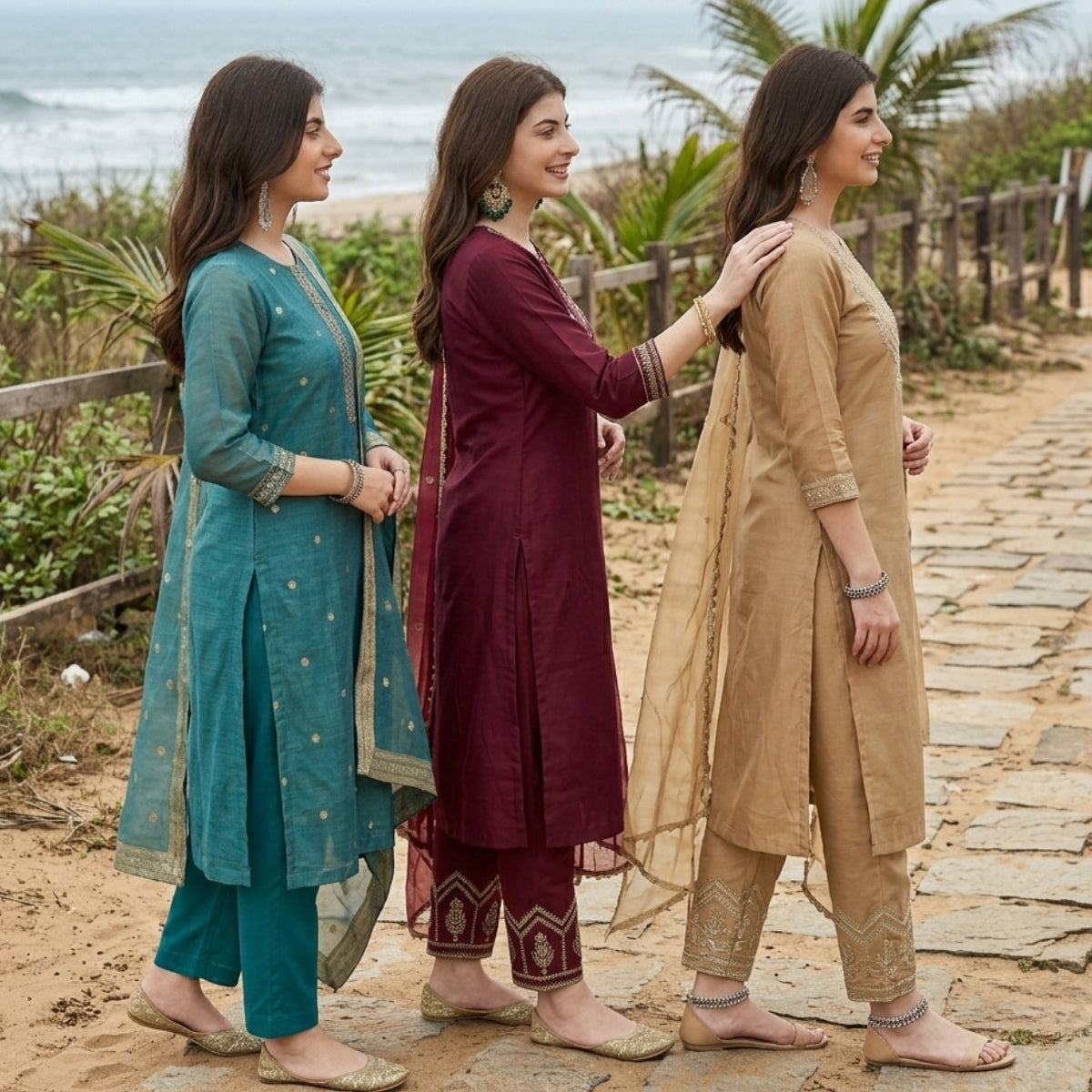 3 Pack Of Printed Cotton Kurta Set With Dupatta (VP-27)