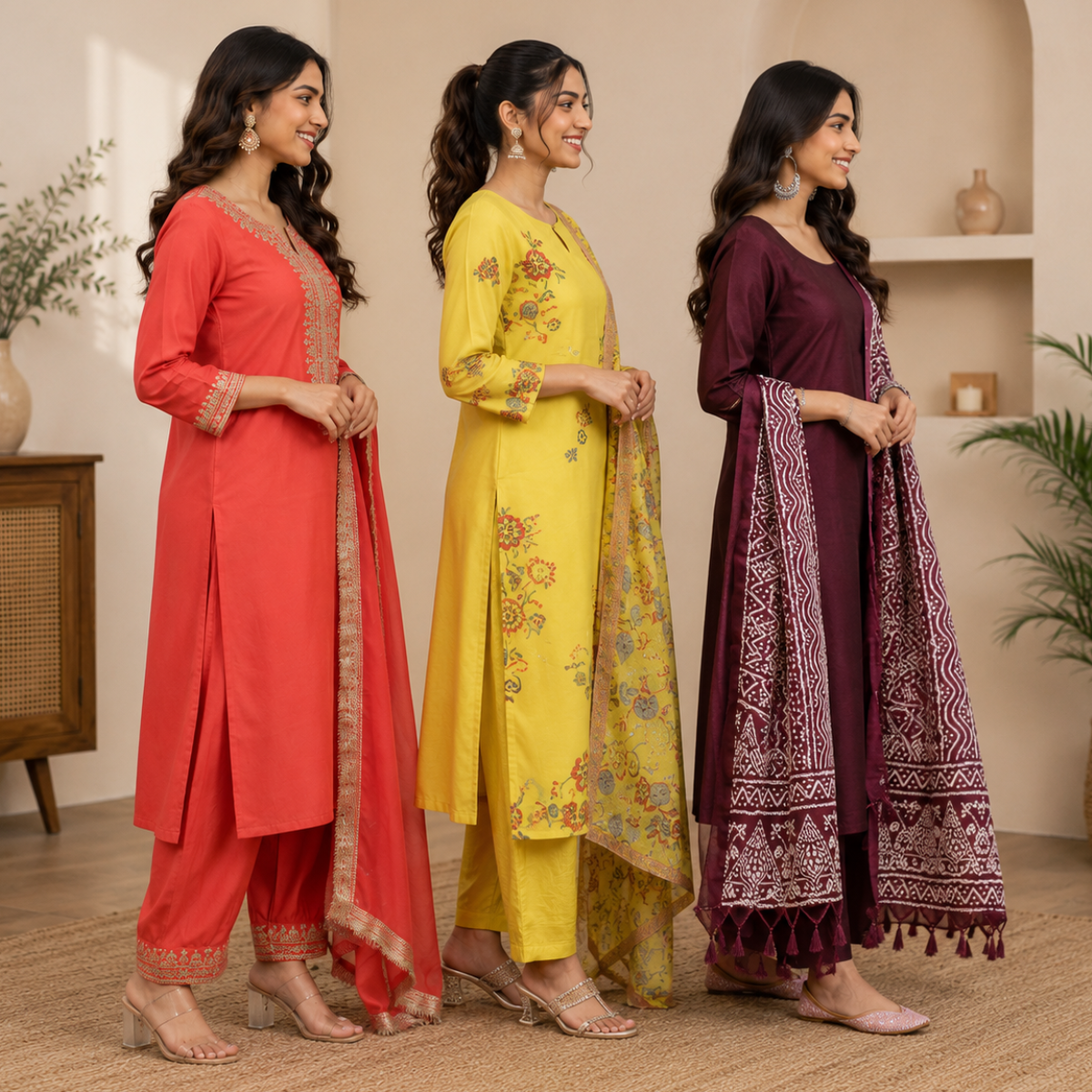 3 Printed Kurta Sets With Dupatta ( P9 )