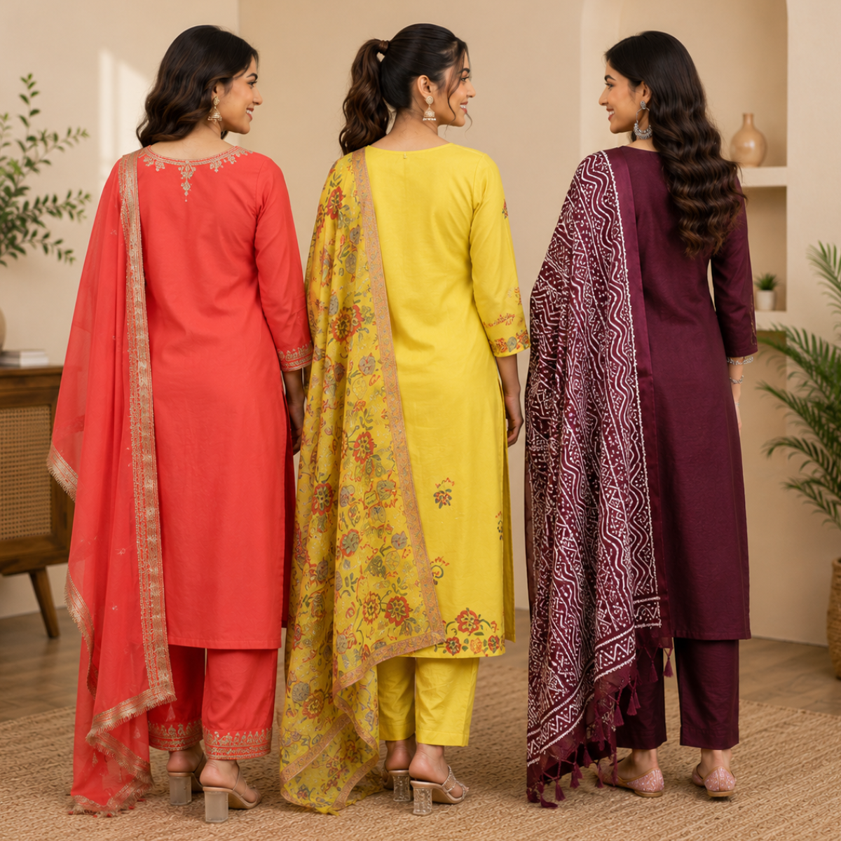 3 Printed Kurta Sets With Dupatta ( P9 )