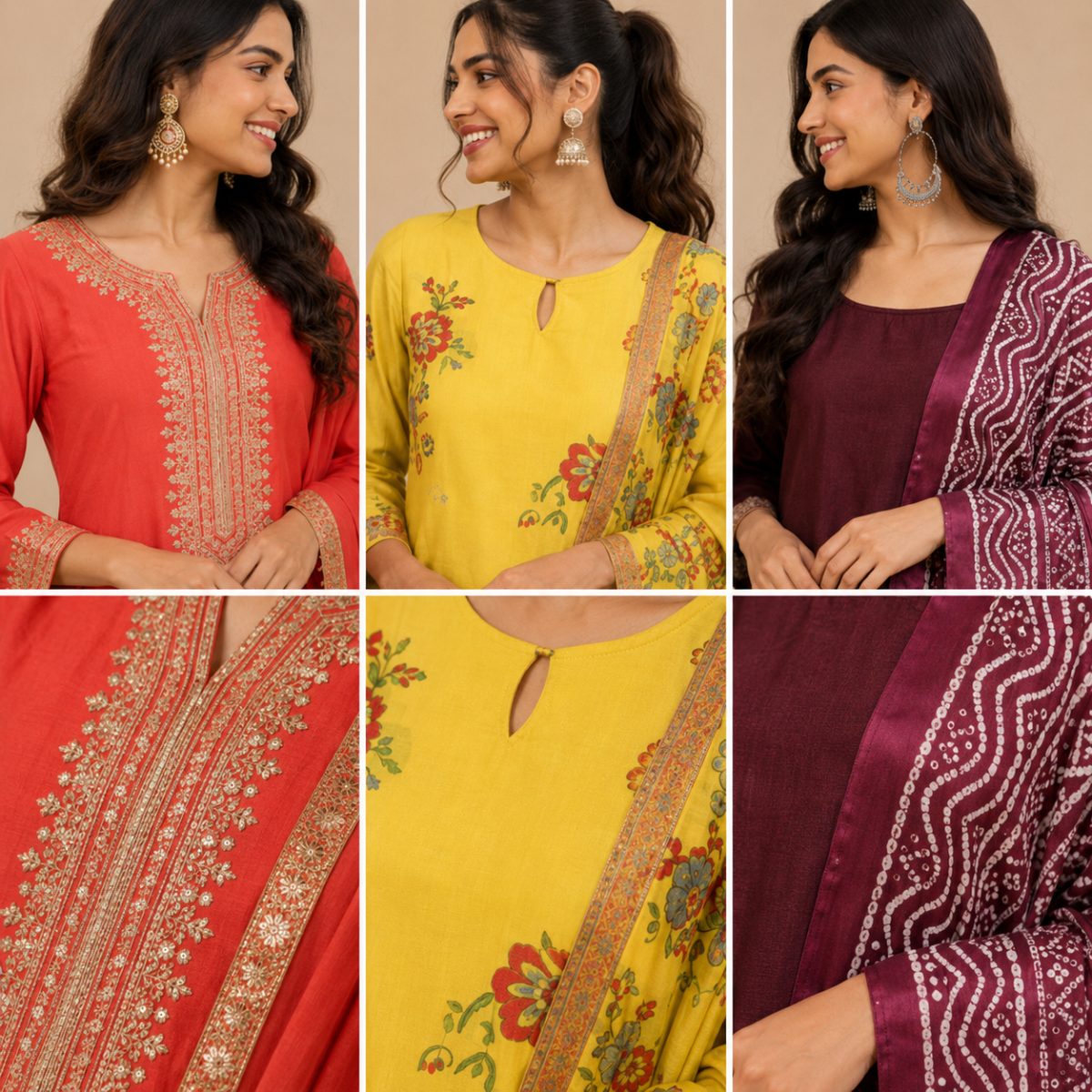 3 Printed Kurta Sets With Dupatta ( P9 )