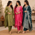 3 Printed Kurta Sets With Dupatta ( P10 )