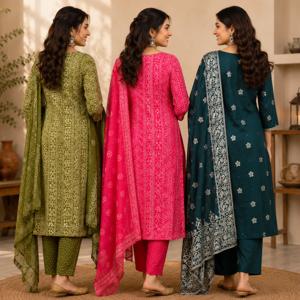 3 Printed Kurta Sets With Dupatta ( P10 )