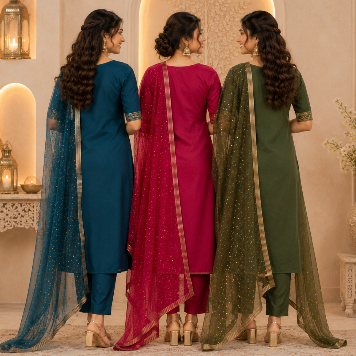 3 Kurta Set With Dupatta - Perfect For Every Occasion ( D-1 )