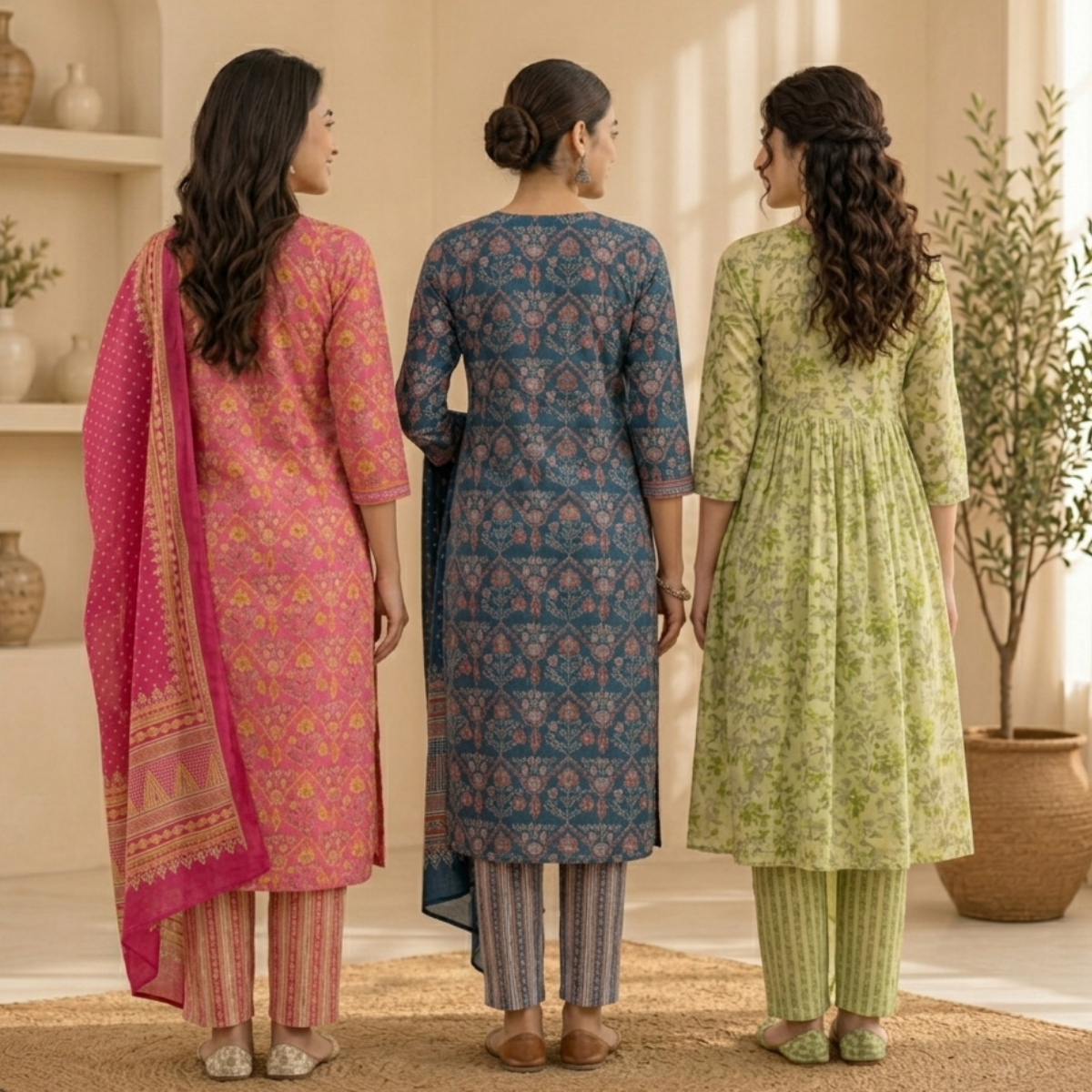 3 Pack Of Kurta With Dupatta  (V-1)