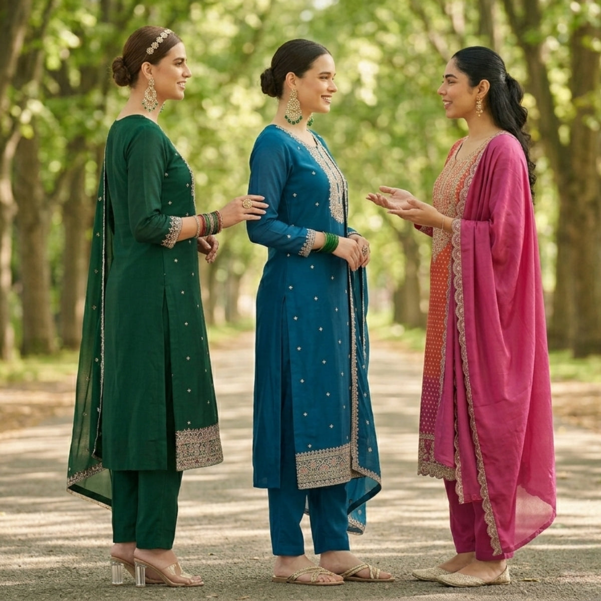 3 Pack Of Printed Cotton Kurta Set With Dupatta (VP-21)