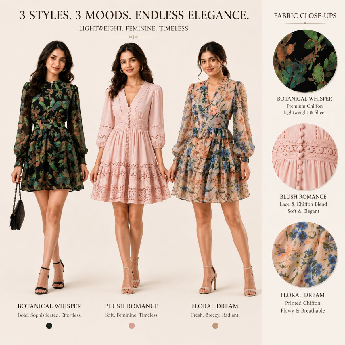 3 Printed Dress for Women - Perfect for Summers. ( P-1 )