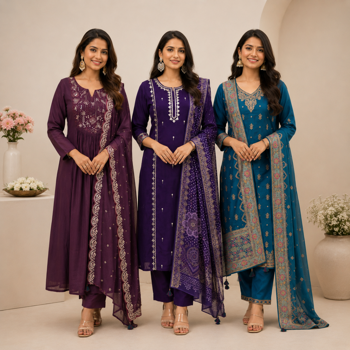 3 Kurta Set With Dupatta - Perfect For Every Occasion ( D-8 )
