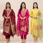 3 Cotton Kurtis with Pant & Dupatta |C-02