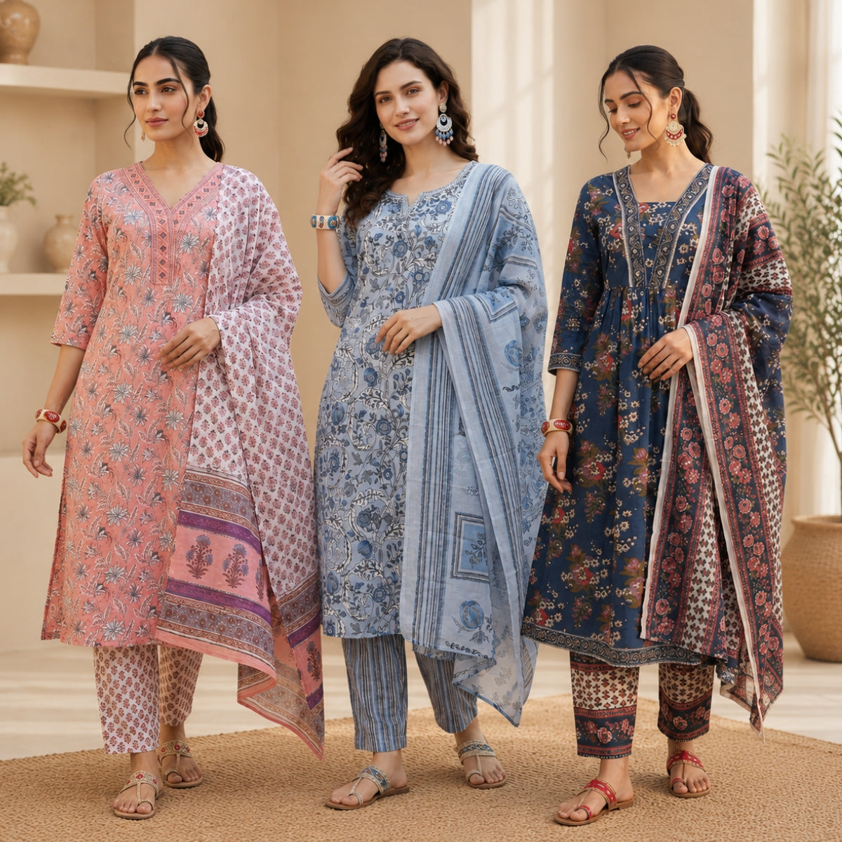 3 Pack Of Kurta With Dupatta Value Pack (V-2)