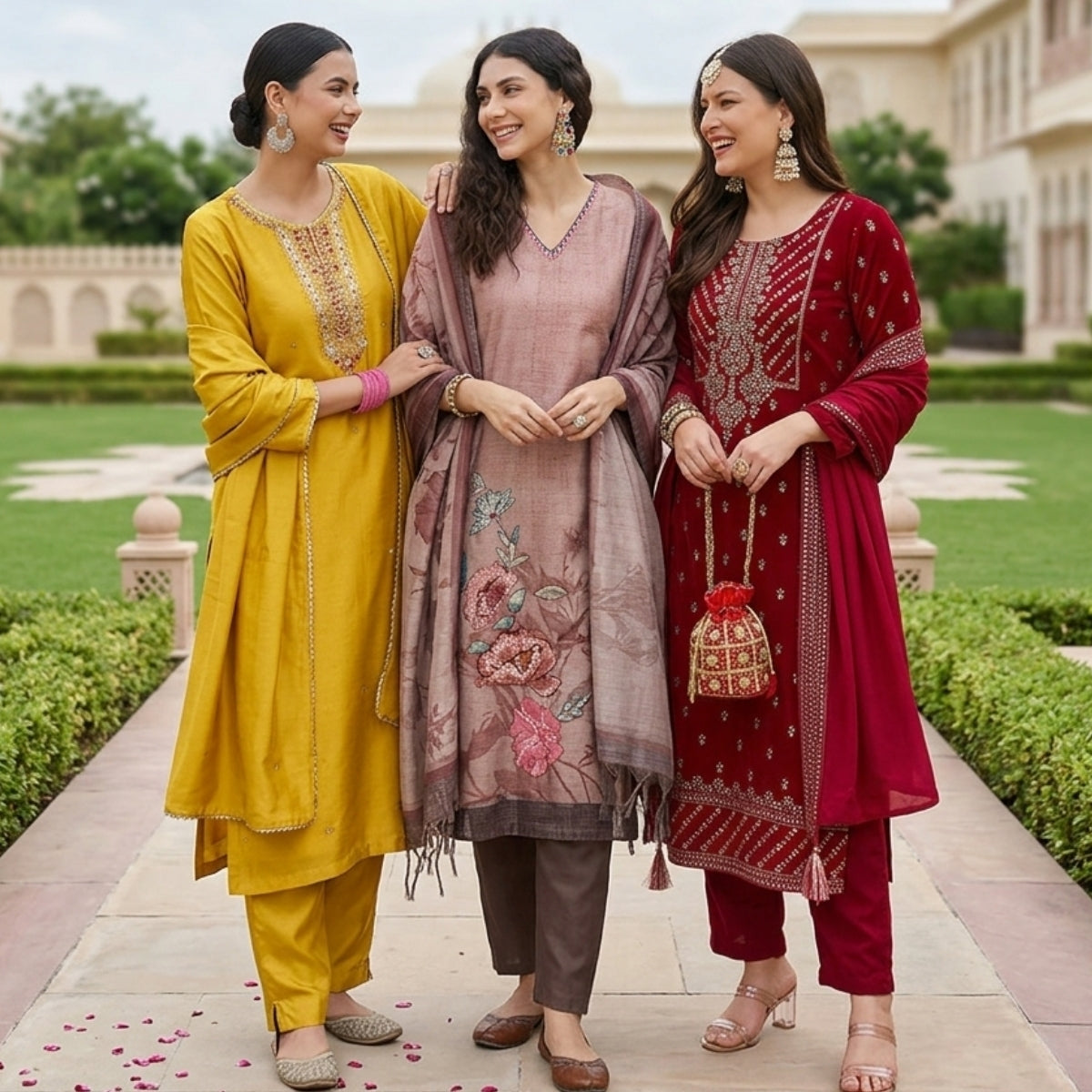 3 Pack Of Printed Cotton Kurta Set With Dupatta (VP-22)