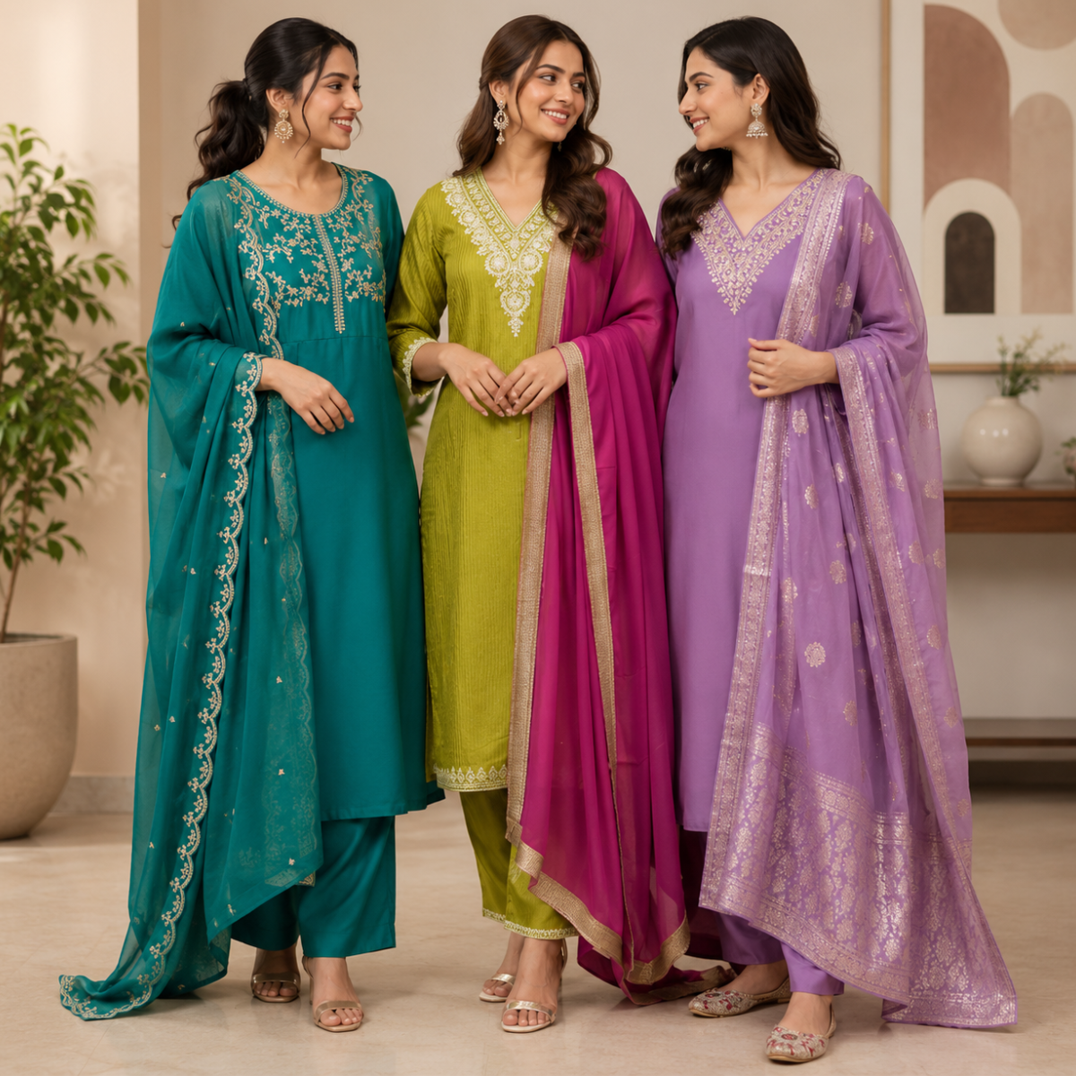 3 Printed Kurta Sets With Dupatta ( P3 )