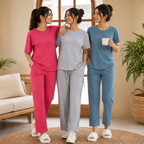 Pack of 3  Women Cotton T-Shirt Trouser Set (T-3)