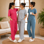 Pack of 3  Women Cotton T-Shirt Trouser Set (T-3)