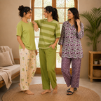 Pack of 3  Women Cotton T-Shirt Trouser Set (T-2)