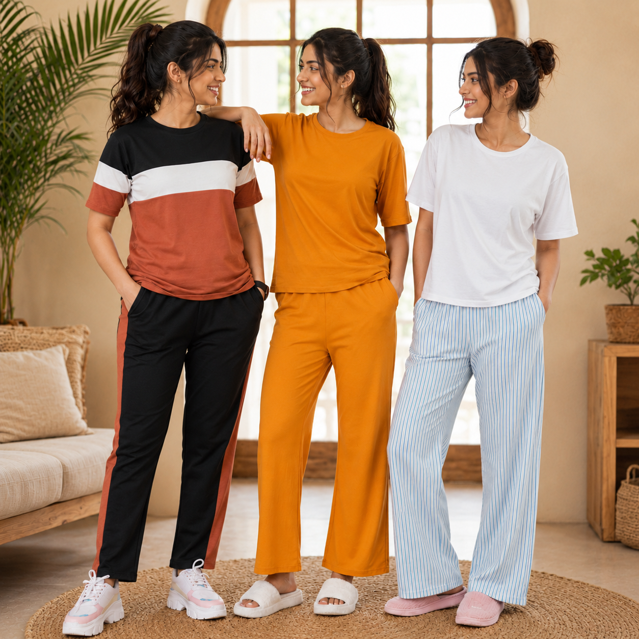 Pack of 3  Women Cotton T-Shirt Trouser Set (T-4)
