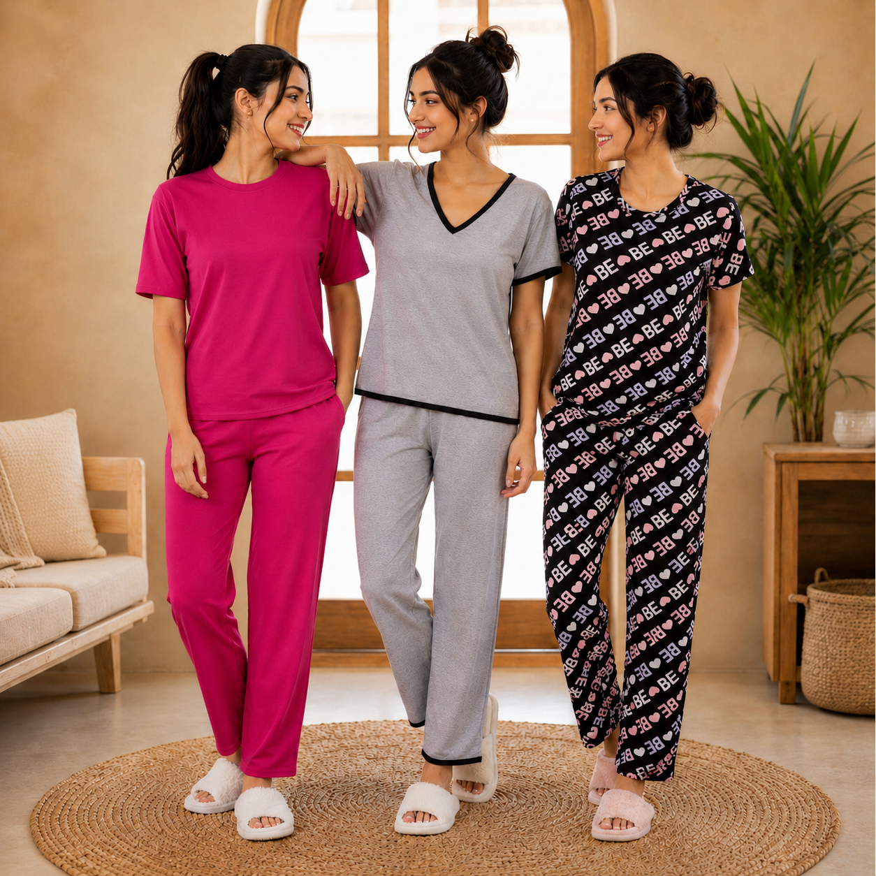 Pack of 3  Women Cotton T-Shirt Trouser Set (T-5)