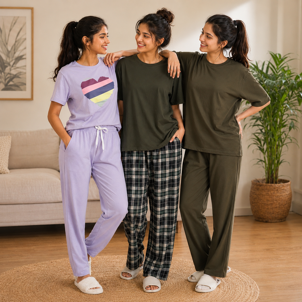 Pack of 3  Women Cotton T-Shirt Trouser Set (T-9)