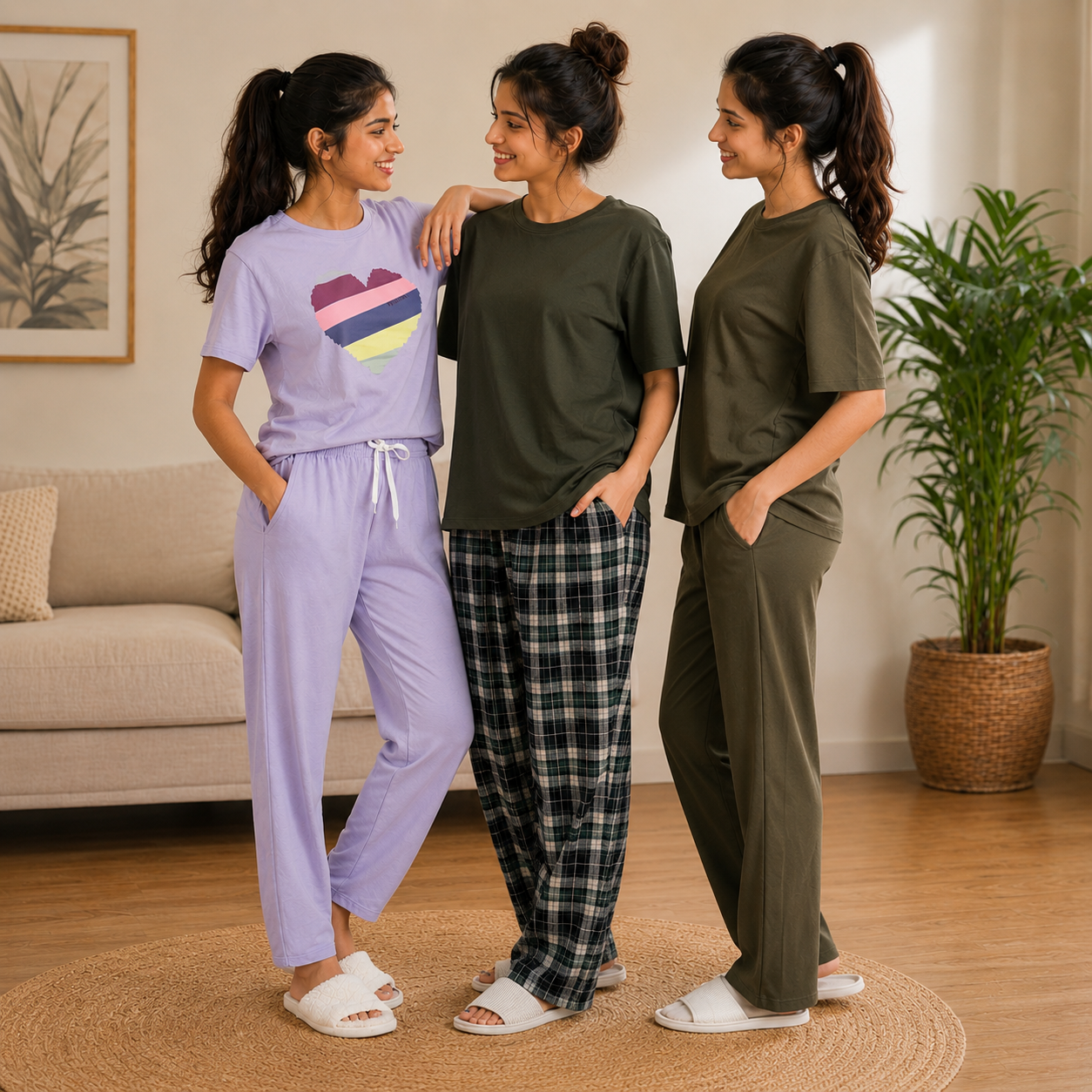 Pack of 3  Women Cotton T-Shirt Trouser Set (T-9)