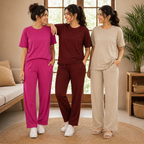 Pack of 3  Women Cotton T-Shirt Trouser Set (T-10)