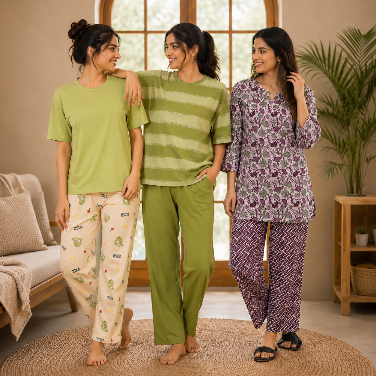 Pack of 3  Women Cotton T-Shirt Trouser Set (T-2)
