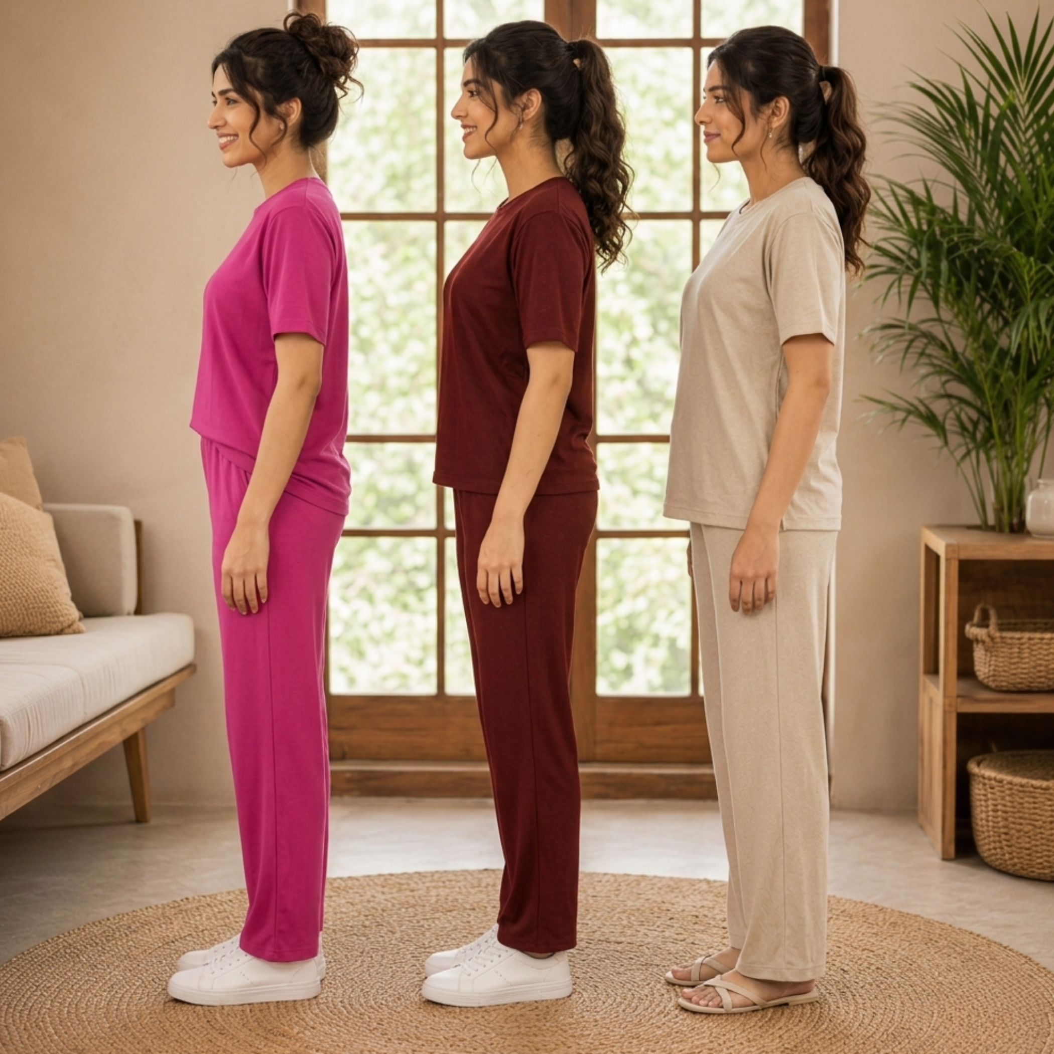 Pack of 3  Women Cotton T-Shirt Trouser Set (T-10)