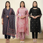 3 Cotton Kurtis with Pant & Dupatta |C-04